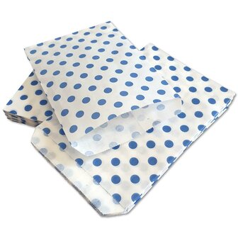 Papieren zakjes - doos a ca. 1000 stuks - 10x16 cm - wit met blauwe stipjes - 40 gr/m2 / cadeauzakjes 