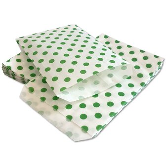 Papieren zakjes - 200 stuks - 10x16 cm - wit met groene stipjes - 40 gr/m2 / cadeauzakjes 