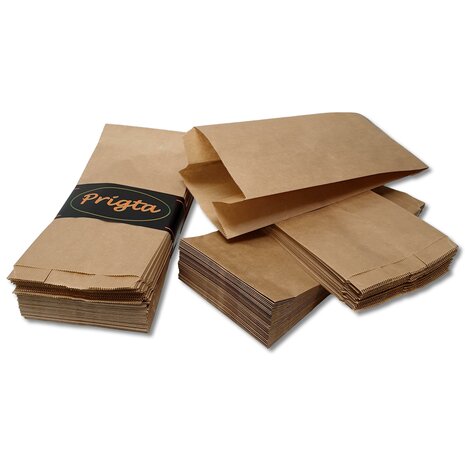 Broodzak papier - 50 stuks - klein 11x8x23 cm - bruin - lunchzak